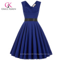 Vente en gros Grace Karin sans manches, chérie, V-Back, haute, extensible, bleu, rétro, vintage, style, partie, robe, robe, CL008948-4